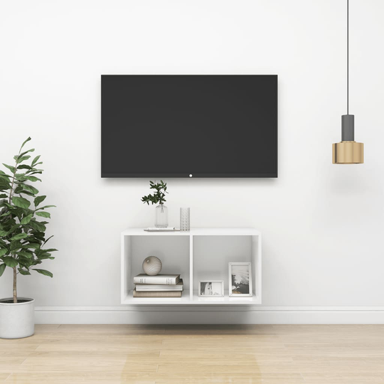 vidaXL Seinäkiinnitettävä TV-taso valkoinen 37x37x72 cm lastulevy