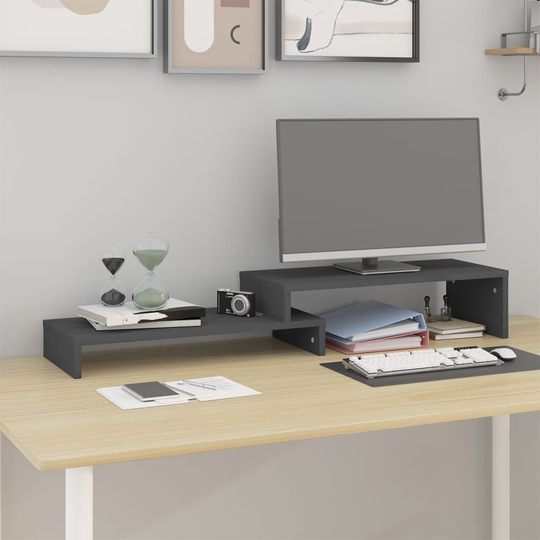 vidaXL Näyttökoroke harmaa (52-101)x22x14 cm täysi mänty