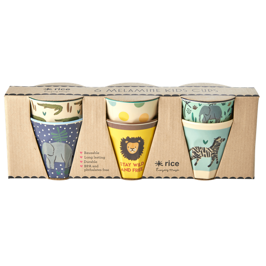 Rice - 6 Pcs Small Melamine Kids Cups -Jungle Print Blue