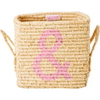 Rice - Small Square Raffia Basket - Pink&