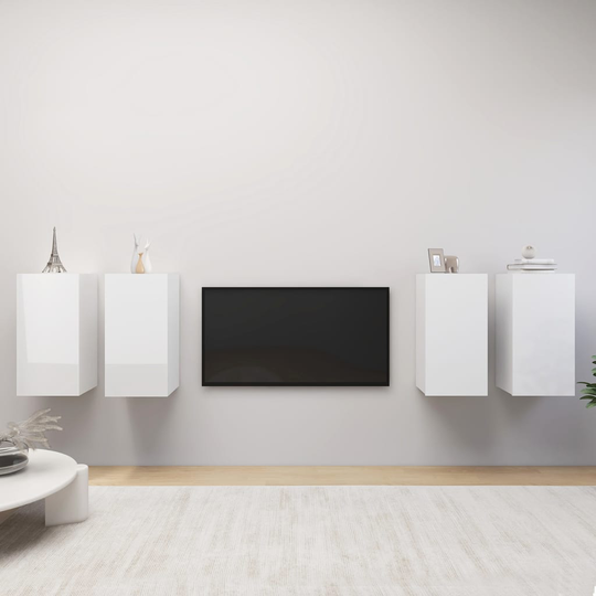 vidaXL TV-tasot 4 kpl korkeakiilto valkoinen 30,5x30x60 cm lastulevy