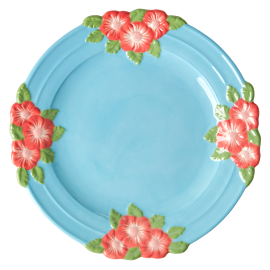 Rice - Ceramic Dinner Plate with Embossed Flower Design - Mint