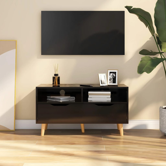 vidaXL TV-taso korkeakiilto musta 90x40x48,5 cm lastulevy