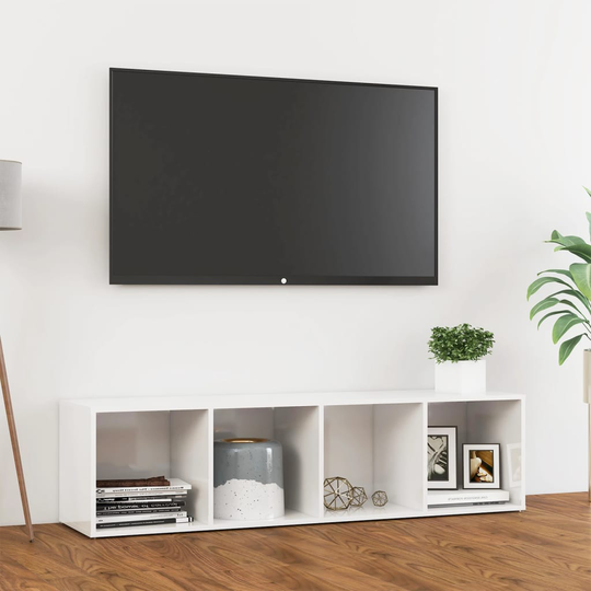 vidaXL TV-taso korkeakiilto valkoinen 142,5x35x36,5 cm lastulevy