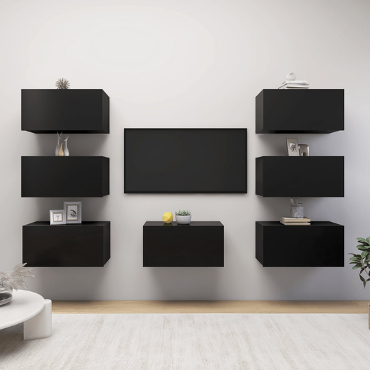 vidaXL TV-tasot 7 kpl musta 30,5x30x60 cm lastulevy