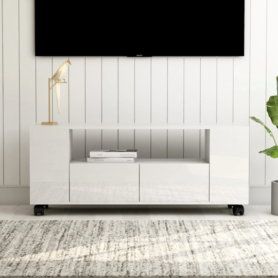 vidaXL TV-taso korkeakiilto valkoinen 120x35x43 cm lastulevy