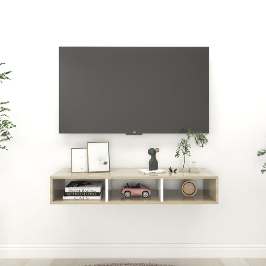 vidaXL Seinähylly valkoinen ja Sonoma-tammi 102x30x17 cm lastulevy