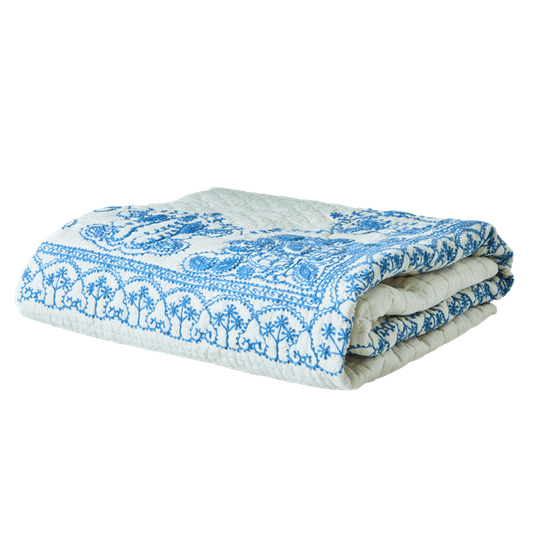 Rice - Cotton Quilt Bedspread Blue