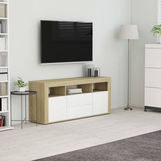 vidaXL TV-taso valkoinen ja Sonoma-tammi 120x30x50 cm lastulevy