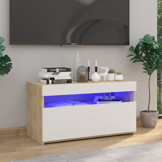 vidaXL TV-taso LED-valoilla valkoinen ja Sonoma-tammi 75x35x40 cm