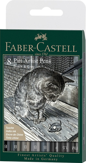 Faber-Castell - Pitt Artist Pen Brush India ink Grey&Black 8ct (167171)