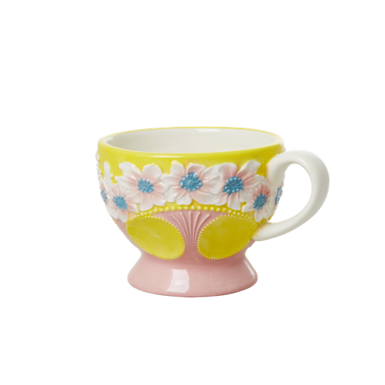 Rice - Ceramic Mug - Embossed Yellow Flower Design