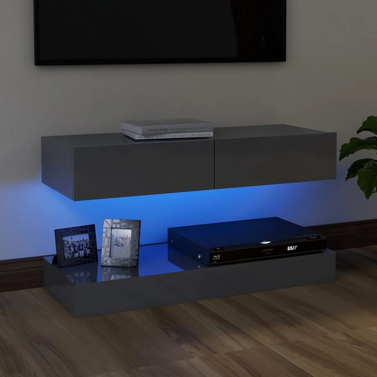 vidaXL TV-taso LED-valoilla korkeakiilto harmaa 90x35 cm