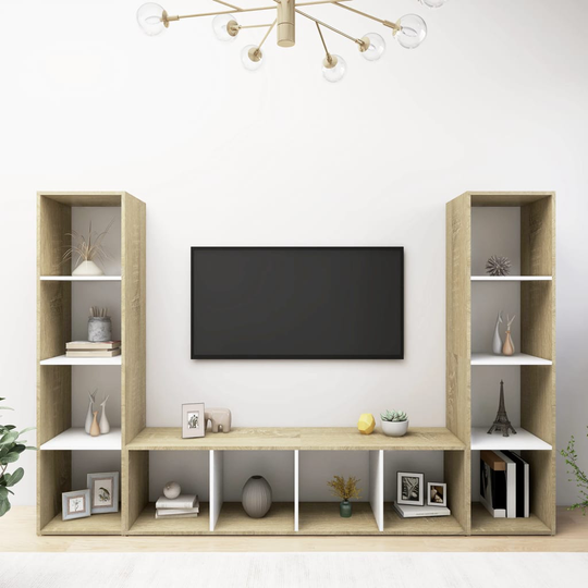 vidaXL TV-tasot 3 kpl valk./Sonoma-tammi 142,5x35x36,5 cm lastulevy