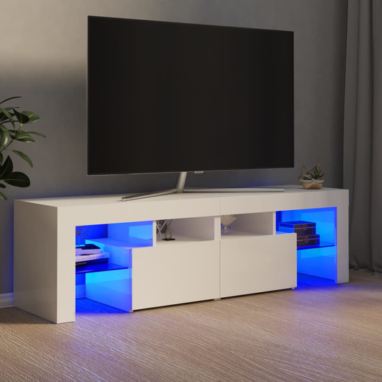 vidaXL TV-taso LED-valoilla korkeakiilto valkoinen 140x36,5x40 cm