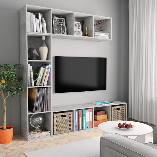vidaXL 3-osainen kirjahylly/TV-kaappisarja betoninharmaa 180x30x180 cm