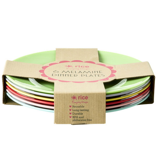 Rice - Melamine Round Dinner Plates in Ass - YIPPIE YIPPIE YEAH Colors
