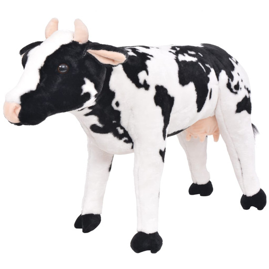 vidaXL Seisova pehmolelu lehmä musta ja valkoinen XXL