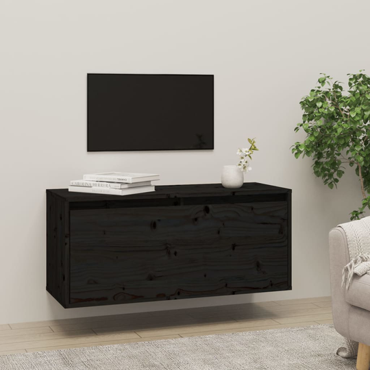 vidaXL Seinäkaappi musta 80x30x35 cm täysi mänty