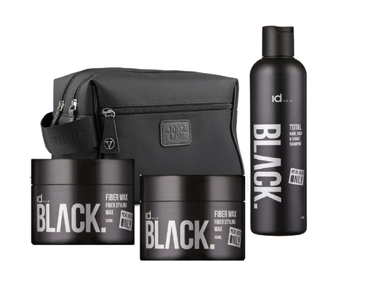 Vittorio - 2 Room Washbag - Men + IdHAIR - Black Shampoo Total 3 in 1 250 ml + 2x IdHAIR - Black Fiber Wax 100 ml