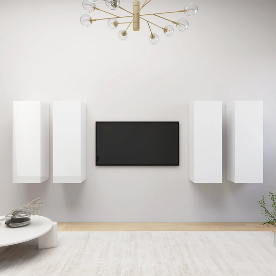 vidaXL TV-tasot 4 kpl korkeakiilto valkoinen 30,5x30x90 cm lastulevy
