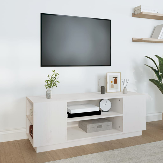 vidaXL TV-taso valkoinen 110x35x40,5 cm täysi mänty