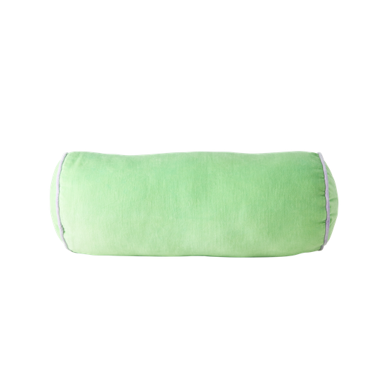 Rice - Velvet Bolster Pillow Medium - Green w. Lavender Piping