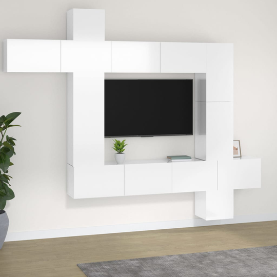 vidaXL 9-osainen TV-kaappisarja korkeakiilto valkoinen tekninen puu