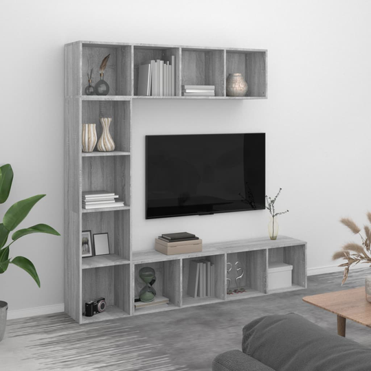 vidaXL 3-osainen Kirjahylly/TV-kaappisarja harmaa Sonoma 180x30x180 cm