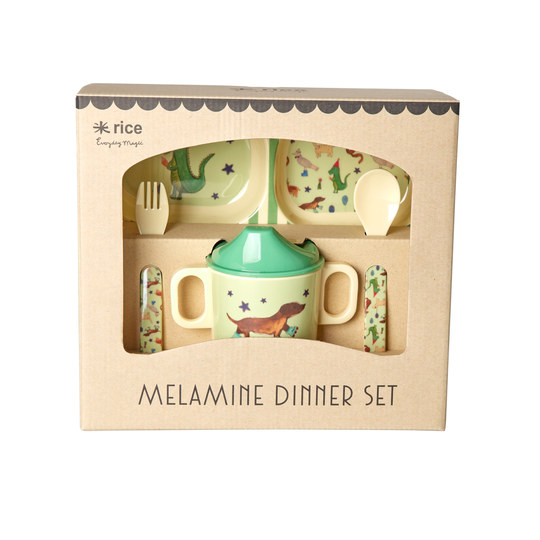 Rice - Melamine Baby Dinner Set Giftbox Animal Green Print