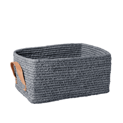 Rice - Raffia Rectangular Basket w. Leather Handle - Blue
