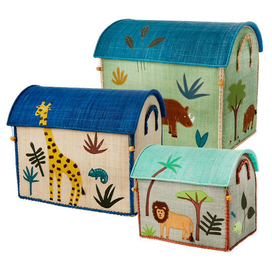 Rice - Large Set of 3 Toy Baskets - Blue Jungle Theme