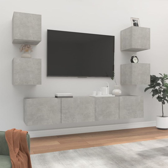 vidaXL 6-osainen TV-kaappisarja betoninharmaa tekninen puu