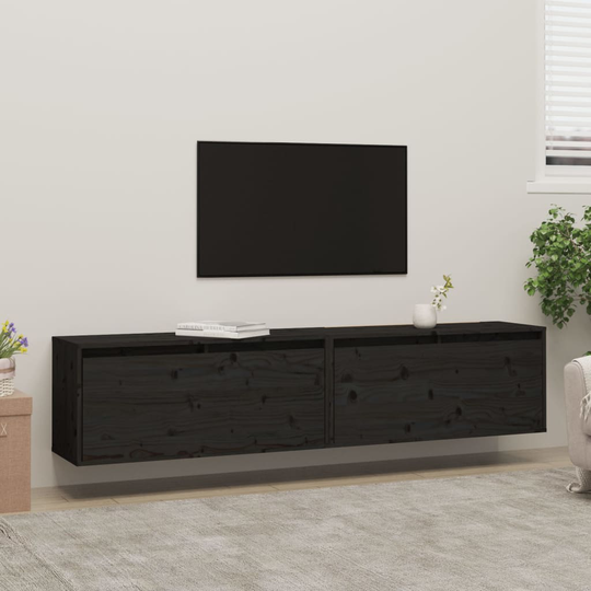 vidaXL Seinäkaapit 2 kpl musta 80x30x35 cm täysi mänty