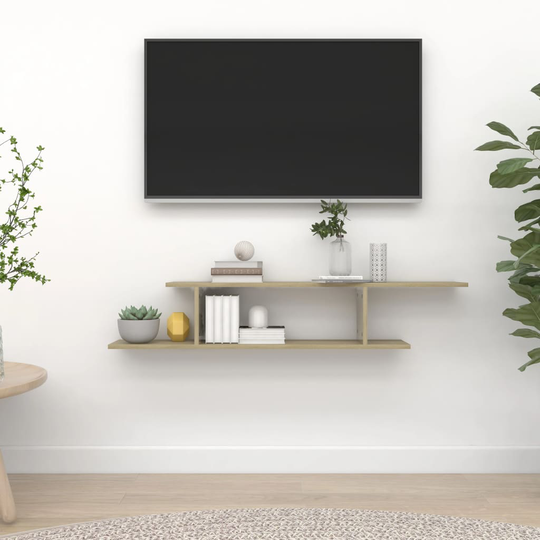 vidaXL Seinäkiinnitettävä TV-hylly Sonoma-tammi 125x18x23 cm levy