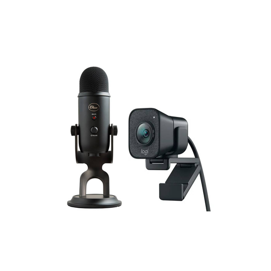 Logitech - STREAMCAM Graphite + Blue - Yeti Blackout Microphone - Bundle
