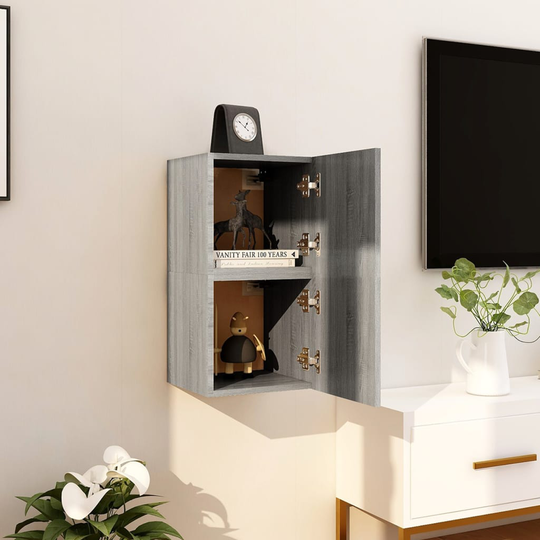 vidaXL Seinäkiinnitettävät TV-kaapit 2 kpl harmaa Sonoma 30,5x30x30 cm