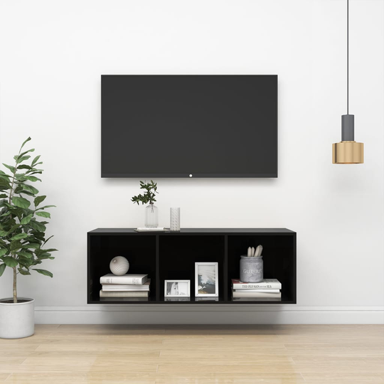vidaXL Seinäkiinnitettävä TV-taso korkeak. musta 37x37x107cm lastulevy