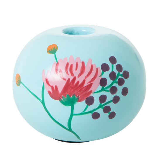 Rice - Metal Candleholder Small - Mint w. Handpainted Flower