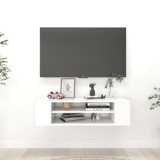 vidaXL Seinäkiinnitettävä TV-taso valkoinen 100x30x26,5 cm lastulevy
