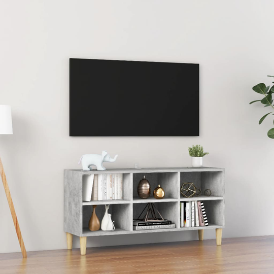 vidaXL TV-taso täyspuiset jalat betoninharmaa 103,5x30x50 cm