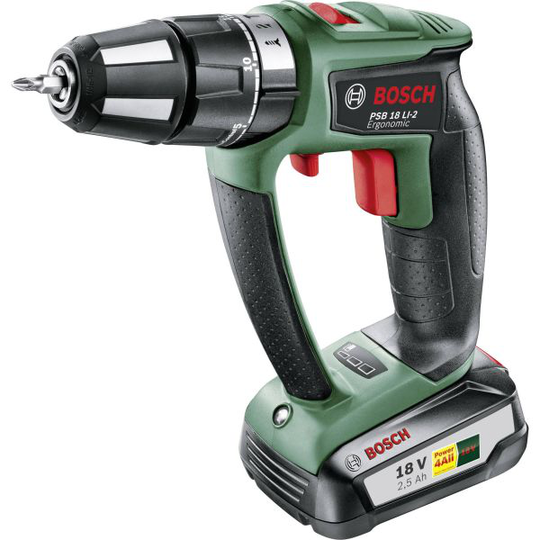 Bosch DIY PSB 18 LI-2 ERGO Iskuporakone mukana yksi 2,5 Ah:n akku ja laturi