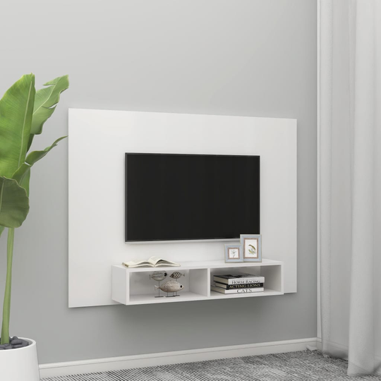 vidaXL TV-taso seinälle korkeakiilto valkoinen 135x23,5x90cm lastulevy
