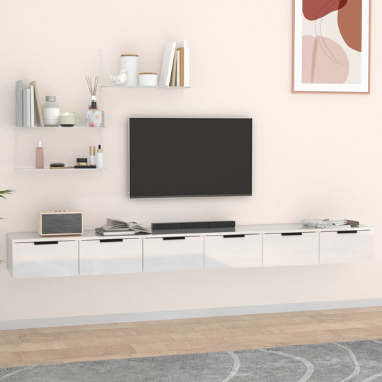 vidaXL Seinäkaapit 2 kpl korkeakiilto valk. 102x30x20 cm tekninen puu