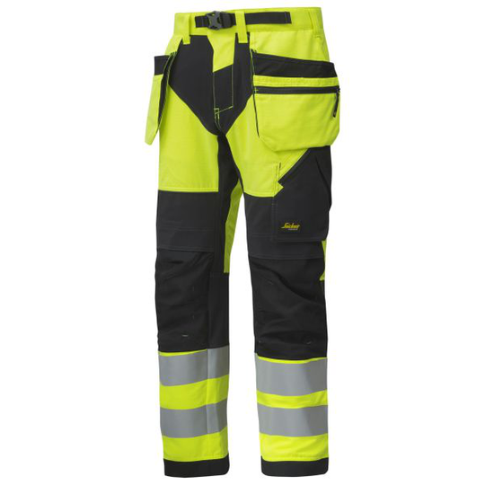 Snickers 6932 FlexiWork Housut Hi-Vis, keltainen Koko 44