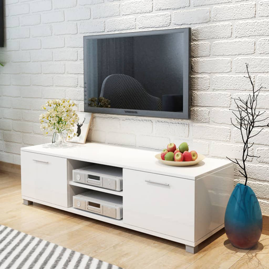 vidaXL TV-taso korkeakiilto valkoinen 120x40,3x34,7 cm