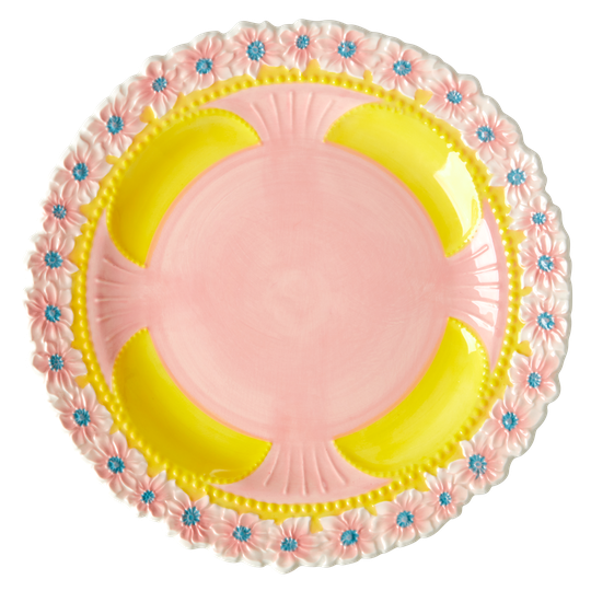 Rice - Ceramic Dinner Plate with Embossed Flower Design - Yellow