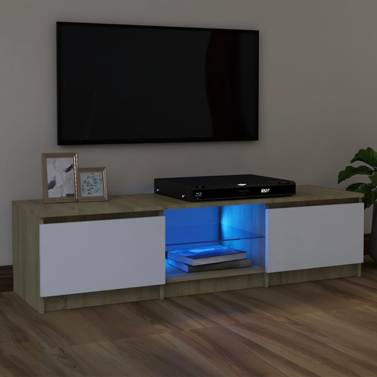 vidaXL TV-taso LED-valoilla valkoinen ja Sonoma-tammi 120x30x35,5 cm