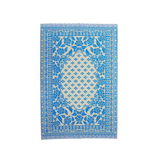 Rice - Floor Carpet in Off White&Blue
