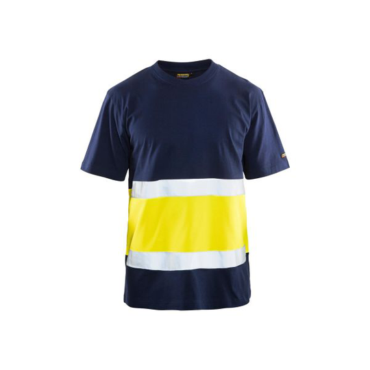 Blåkläder 338710308833XS T-paita laivastonsininen/huomiokeltainen, huomioväri Koko XS